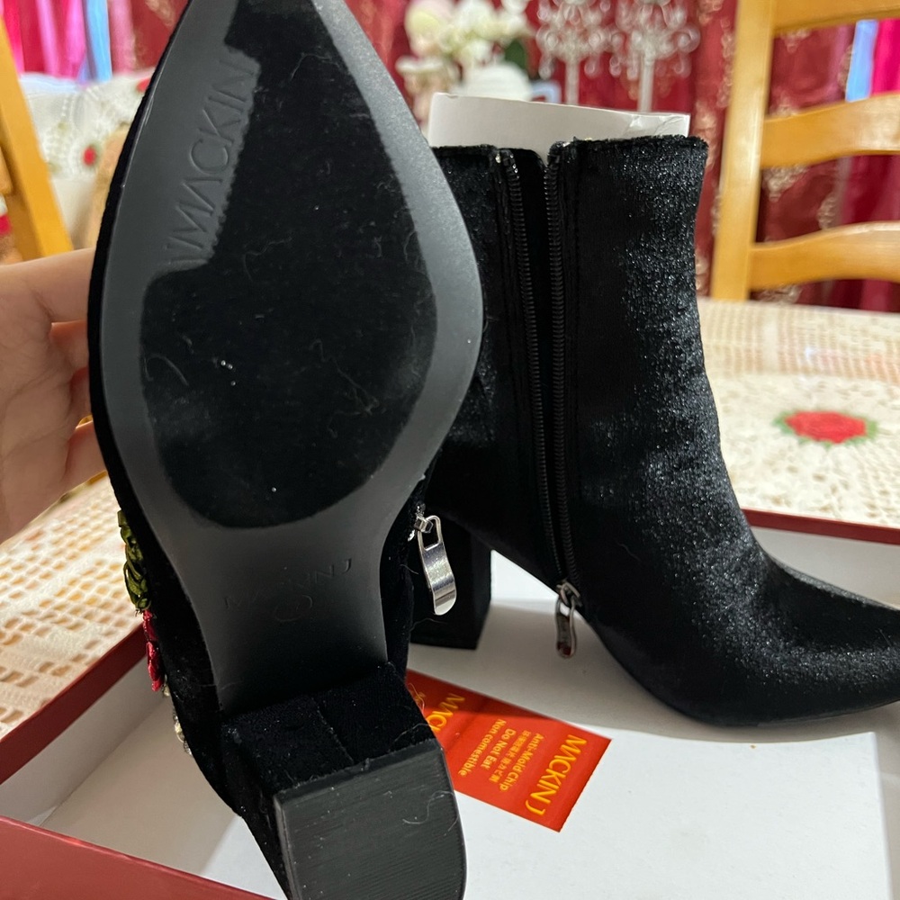 Floral Embroidered Black Ankle Boots - Picture 4 of 4
